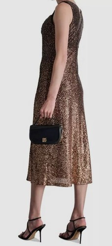 DKNY Women's Brown Sequined Cowlneck Midi Dress Size 2 - 第 4/4 張圖片