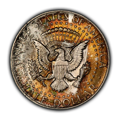 1964 50c Kennedy Half Dollar - Rainbow Pattern Toning - BU - SKU-H3446