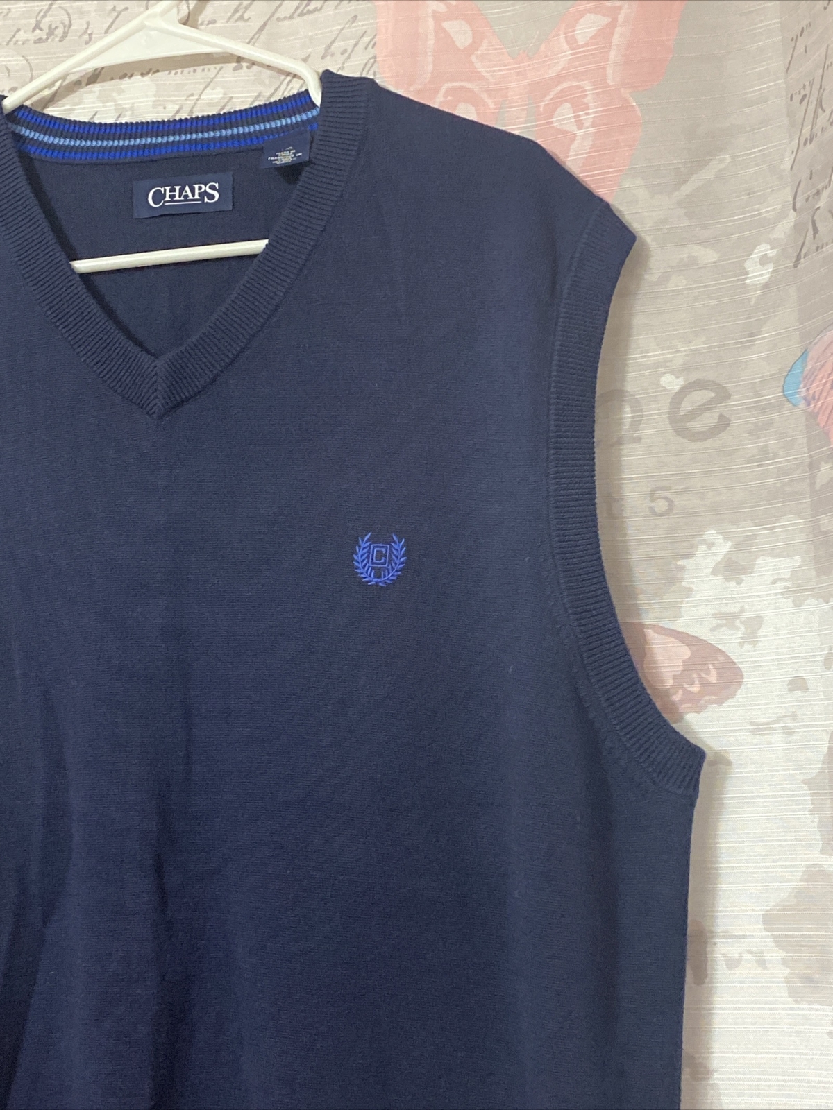 Men's CHAPS Solid Blue V-Neck Pullover 100% Cotto… - image 2