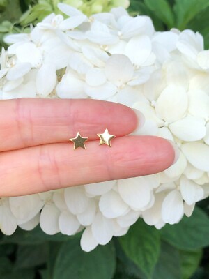Plain Gold Star Stud Earrings 925 Sterling Silver Tiny Post Studs 6mm