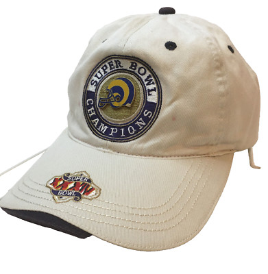 Rams XXXIV SuperBowl Hat Embroidered Adjustable Hook Loop Cap w/ Enamel Pin READ