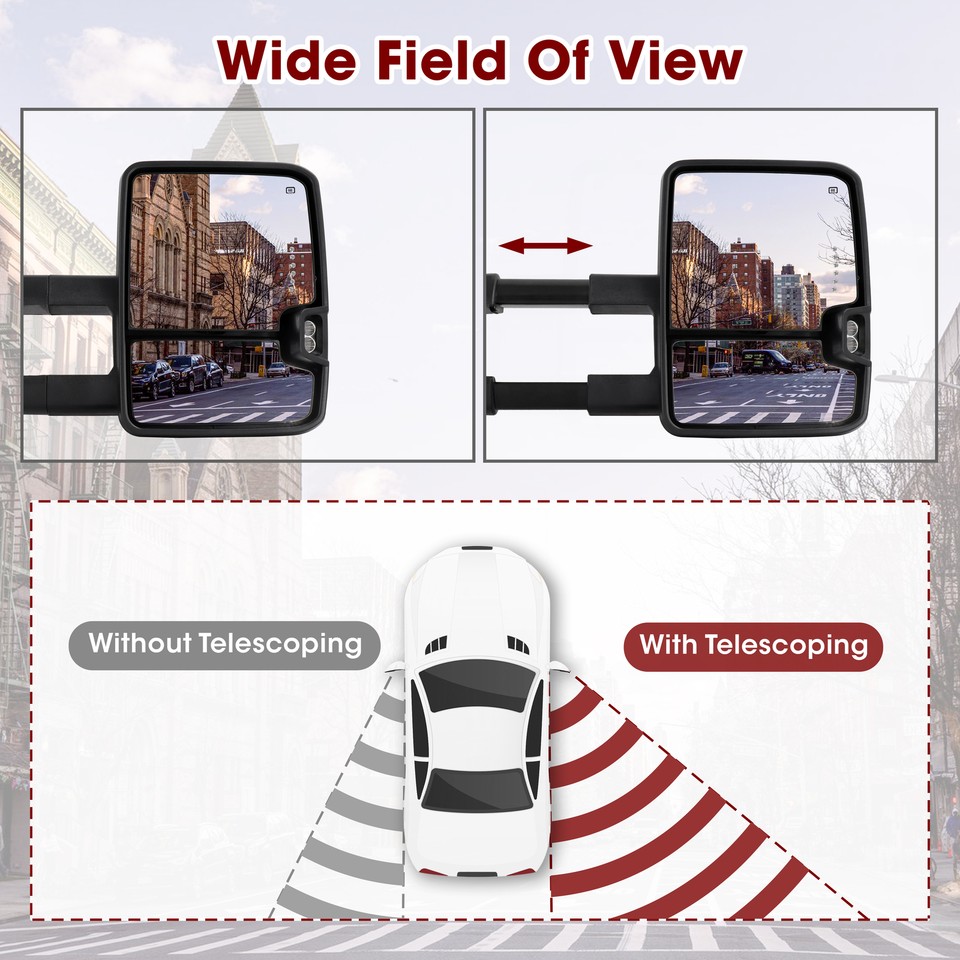 Chrome Tow Mirrors Power Fold For 2015-2019 Silverado GMC Sierra 2500HD 3500HD