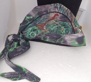 Hot Leathers Head Wrap  Do-Rag Skull Skeleton Riding Bike Neon Green  Lightning 