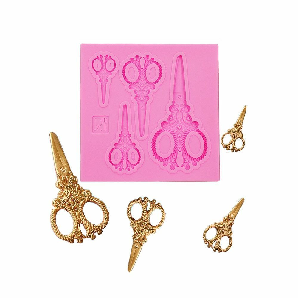 Silicone Scissors Mold for DIY Epoxy Resin Necklace Chocolate Decor Craft-image