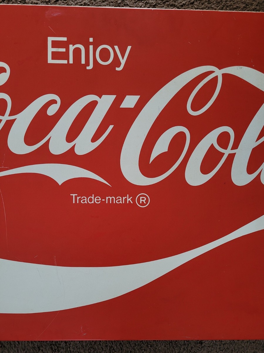 1960's Large Enjoy Coca Cola Metal Red & White Sign Marked