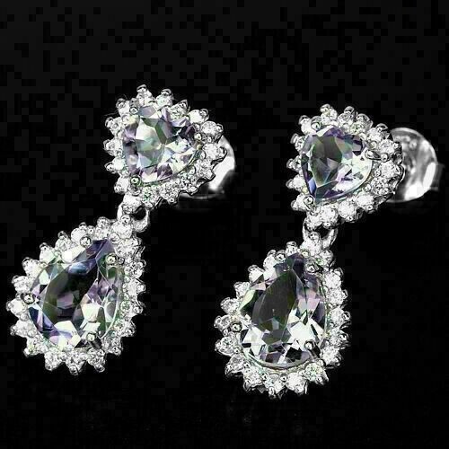 Sterling Silver Earrings Amethyst Genuine Natural Mined Gems Heart Design - Picture 15 of 24