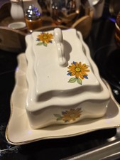 Vintage Butter Cheese Dish Floral Made in Romania Retro Porcelain With Lid