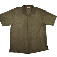 Tommy Bahama Shirt Mens XL Green 100 Silk Camp Hawaiian Palm Jacquard Buttons