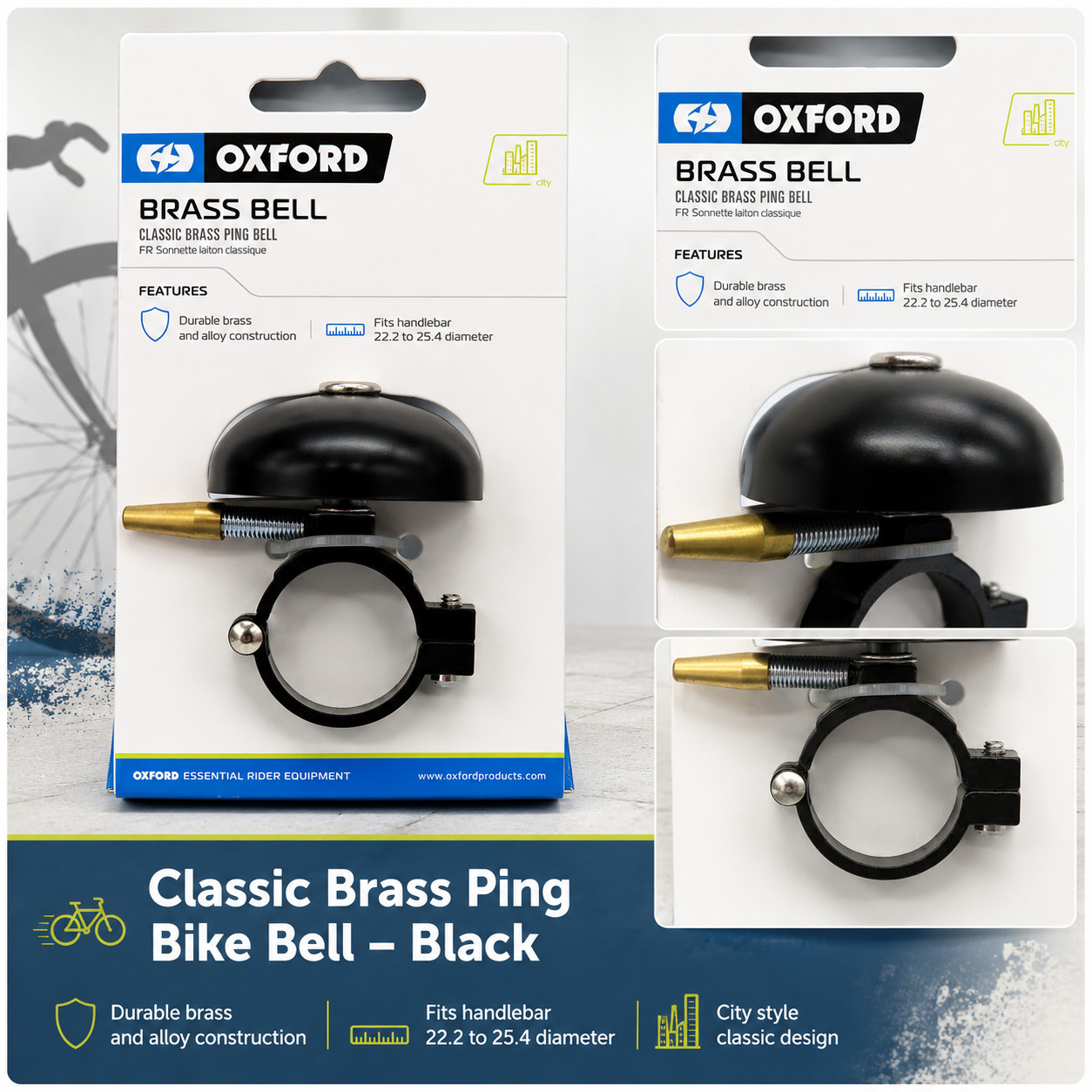Oxford Bicycle Cycle Bike Classic Brass Ping Bell Black
