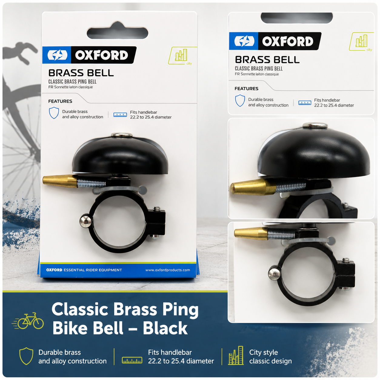 Oxford Bicycle Cycle Bike Classic Brass Ping Bell Black