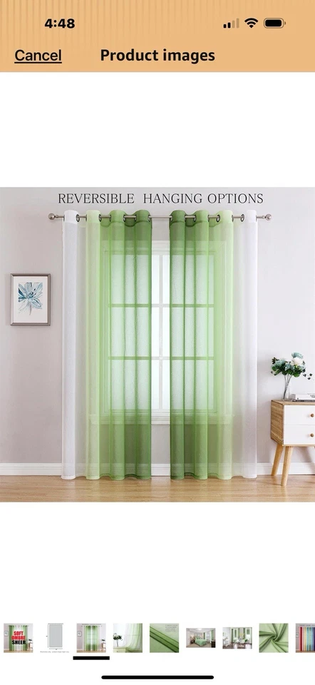 Ombré Green White 95x52 Curtains Excellent  - Image 3 of 4