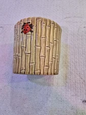 Vintage Mid Century Ceramic Bamboo Planter W/ Ladybug Accent Rare Beautiful
