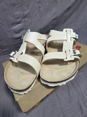 Birki's White Slide Sandals Birko-Flor Adjustable Buckle Strap EU 38 US 7