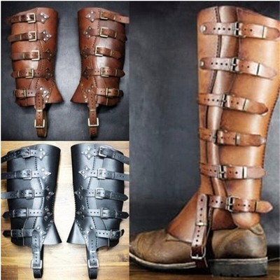 Men PU Leather Half Chaps Gaiter Medieval Knights Cosplay Armor Leggings Costume