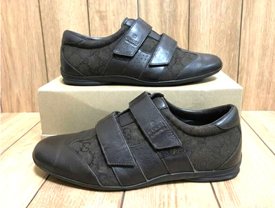 Gucci Guccissima Sneaker Leather Canvas Auth Men Shoes Black Size 10 US 43 EU