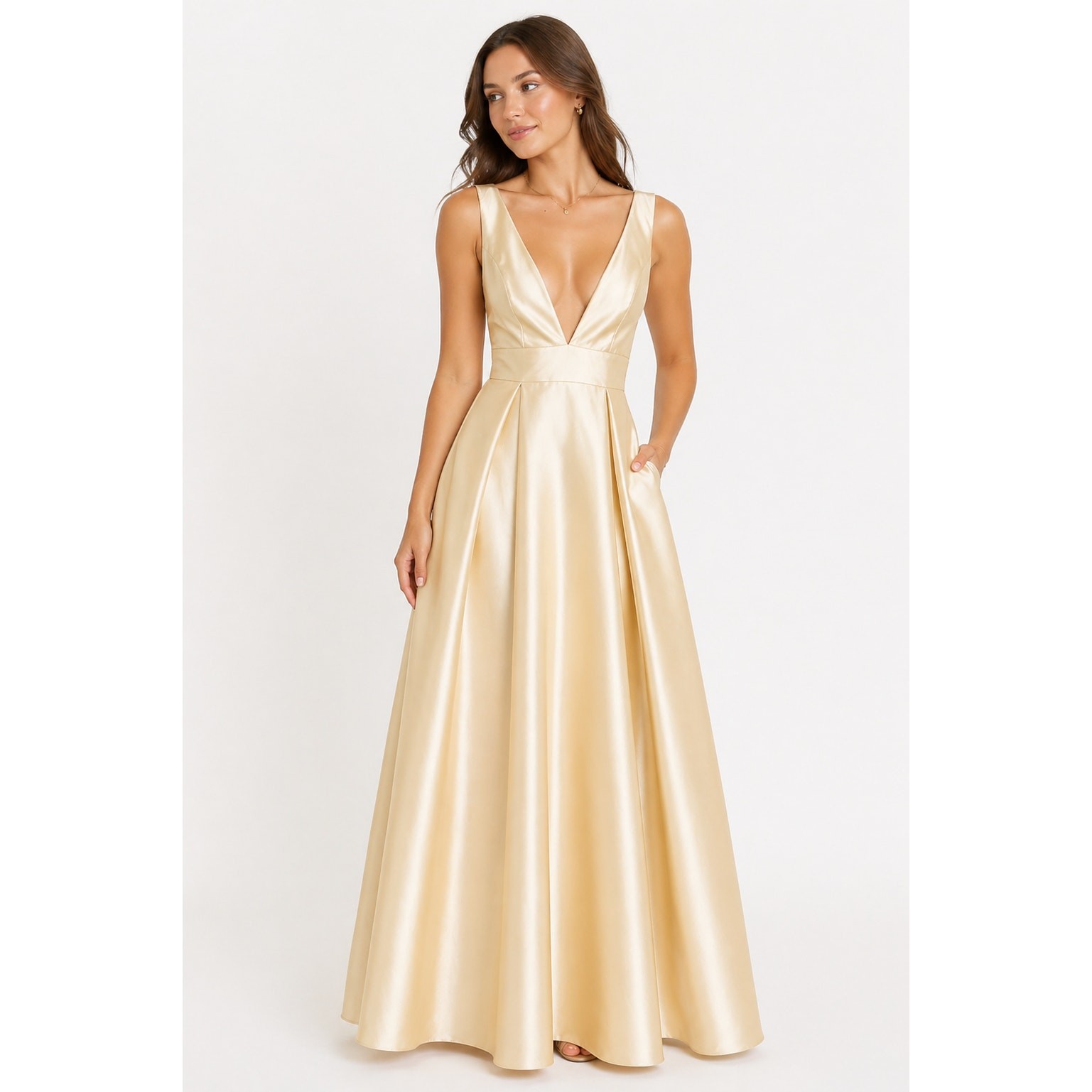 NWT Fashion Nova Luxe Butter Yellow Prom Dress Size L Babydoll HOCO Glam Formal