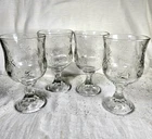 4 Vintage Anchor Hocking Savannah Clear Glass Goblets Embossed Roses 7.25"H
