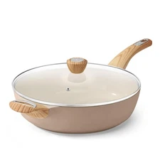 Ceramic Nonstick Frying Pan Skillet with Lid, 12 Inch Large Deep Frying Pan, 5
