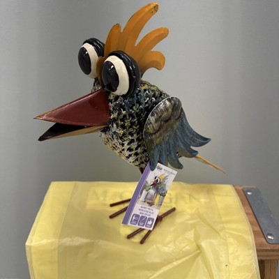 Alpine Corporation 11'' Tall Outdoor Metal Wide-Eyed Bird Standing Yard Statue...
