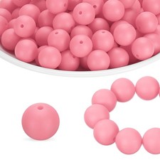 180Pcs Silicone Beads 9mm Round Rubber Focal Beads Bulk, Pink
