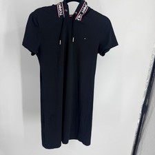 Tommy Hilfiger Womens Black Logo Tape Hooded Short Sleeve T-Shirt Dress Small