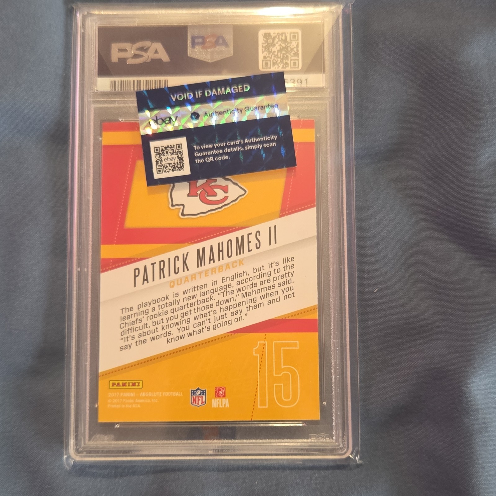 2017 Panini Absolute Patrick Mahomes II Rookie Roundup #20 RC PSA 9 Chiefs view 2