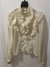 Vintage 70's Gunne Sax Sheer White Lace Blouse Sz 13 Hippie Prairie Boho