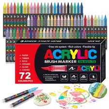 72 Colors Soft Brush Tip Acrylic Markers Set, Paint Pens for Rock, Wood, Fabr...
