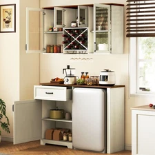 Wall-Mounted Coffee Bar Cabinet with Wine Storage & Glass Racks For Kitchen Home