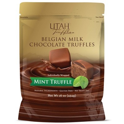 Utah Truffles Belgian Milk Chocolate Mint Individually Wrapped Pouch, Naturally