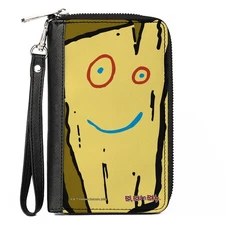 Ed Edd n Eddy Wallet Zip Around Plank Smiling Face Yellow Vegan Leather