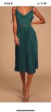 Lulus Never a Dull Moment Emerald Green Tie-Strap Pleated Midi Dress Size XXS