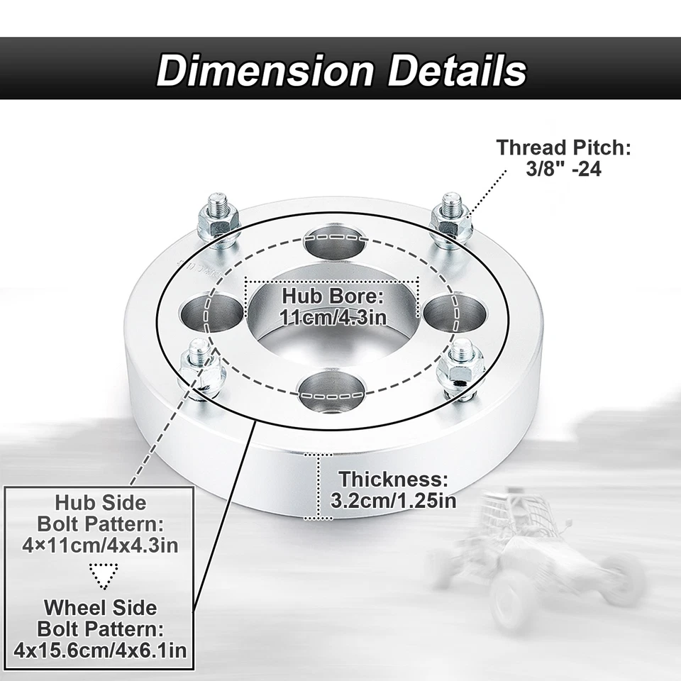 4PCS 1.5" 4x110 to 4x156 Wheel Adapters Spacers 90mm CB for Arctic Cat 300 400 - Image 4 of 4