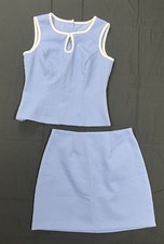 Vtg CITY TRIANGLES Juniors 11 Light Blue White Trim Skirt Suit Set 90s Y2K