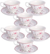 Pink Rose Tea Cup Saucer Set 6 British Vintage Afternoon Cup Set Porcelain