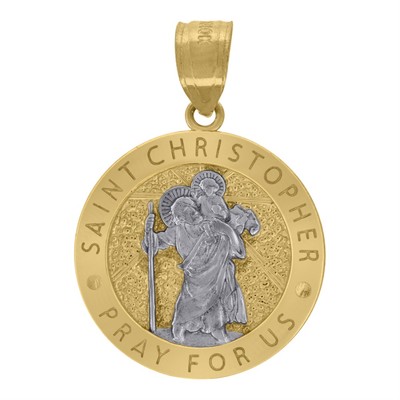 10K Bicolor Gold Strukturiert Heiliger Christophorus Bete für uns Religiös Charm Anhänger