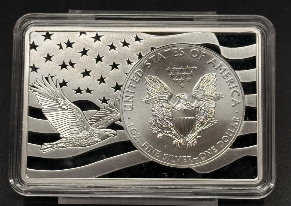 2014 American Silver Eagle With Insert Proof Bar 3 Troy Oz .999 Total - Image 2 of 2