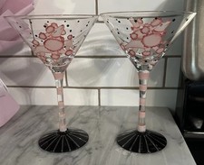 Pink OODLES OF POODLES - 7.5" MARTINI GLASSES RETRO PARTY Set O2 Hand painted