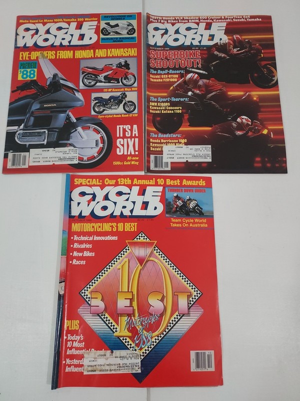 Cycle World 1988 Warrior 350 XR600R KATANA 1100 VLX FOURTRAX K100RS GSXR LOT (3)