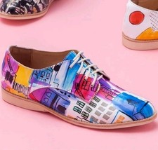 Rollie Derby Leather Shoes Size 38 Brooklyn Inspired Print Lace Up Flats