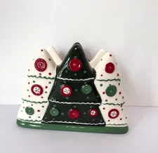 ESSENTIAL HOME Christmas Trees Napkin Holder Decorated with Buttons SEE READ