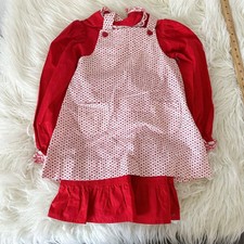 Vintage 70 Red Hearts Handmade Apron Dress Girls Buttons Size 3