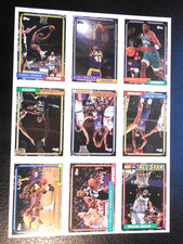 1992/93 Topps 9-card uncut sheet w/ Michael Jordan All Star Dennis Rodman Parish