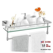 Glass Bathroom Shelf with Towel Bar, 20-inch with Railing Brushed Nickel