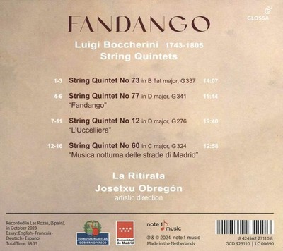 LA RITIRATA / JOSETXU OBREGON FANDANGO: BOCCHERINI STRING QUINTETS NEW CD