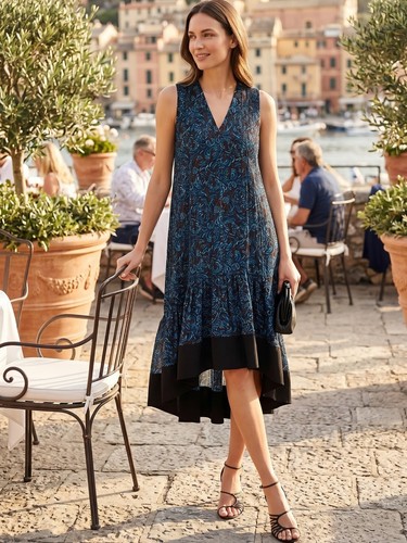 NWT 3.1 PHILLIP LIM Sleeveless V-Neck Printed Flounce Midi Dress Black Sz 4 $650