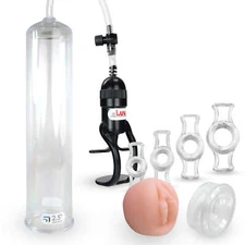 LeLuv Penis Pump 12 Inch Large EasyOp Zgrip Clear Seal, Donut, Constrict Rings