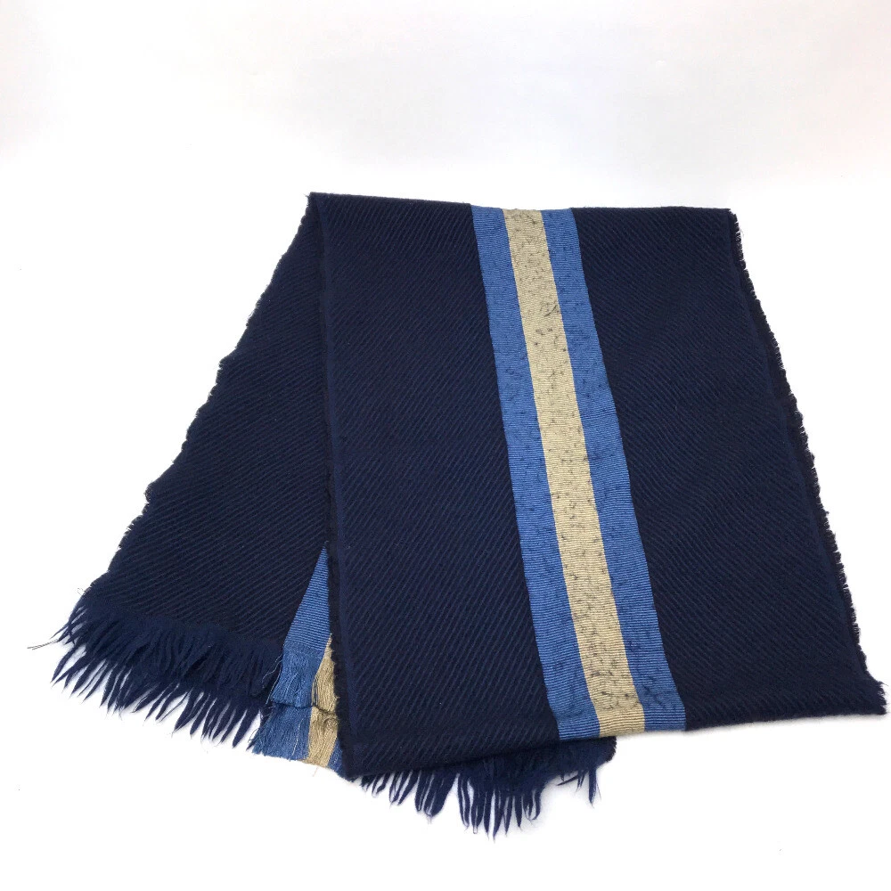 GUCCI Stole Muffler Shawl Scarf Navy Wool/Silk
