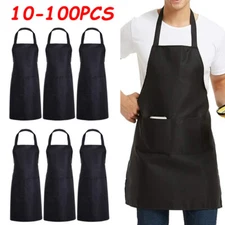 Unisex Bib Apron Bulk Black Apron with 2 Pockets for Kitchen Cooking BBQ Drawing