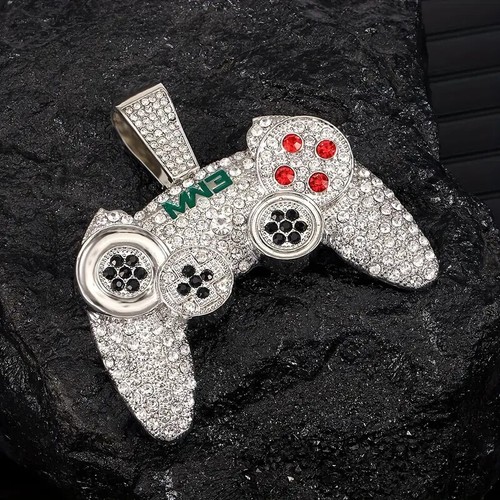 Gold Plated Iced Large game controller Cubic Zirconia Iced Cuban Chain Necklace - Picture 10 of 12